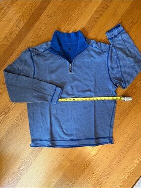 English Laundry Men's Reversible Blue Striped Quarter Zip Sweatshirt